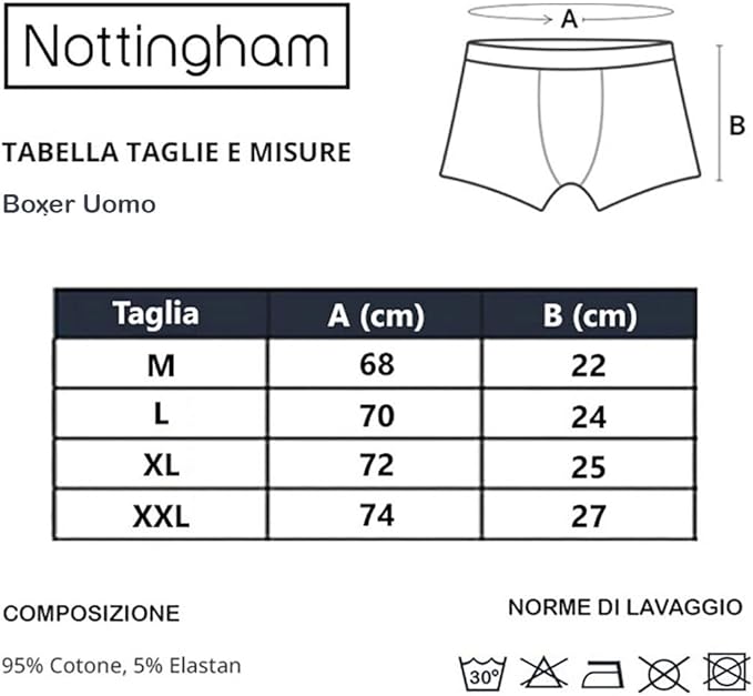 NOTTINGHAM Boxer Uomo art. BX81 Cotone Elasticizzato Set 3 Pezzi