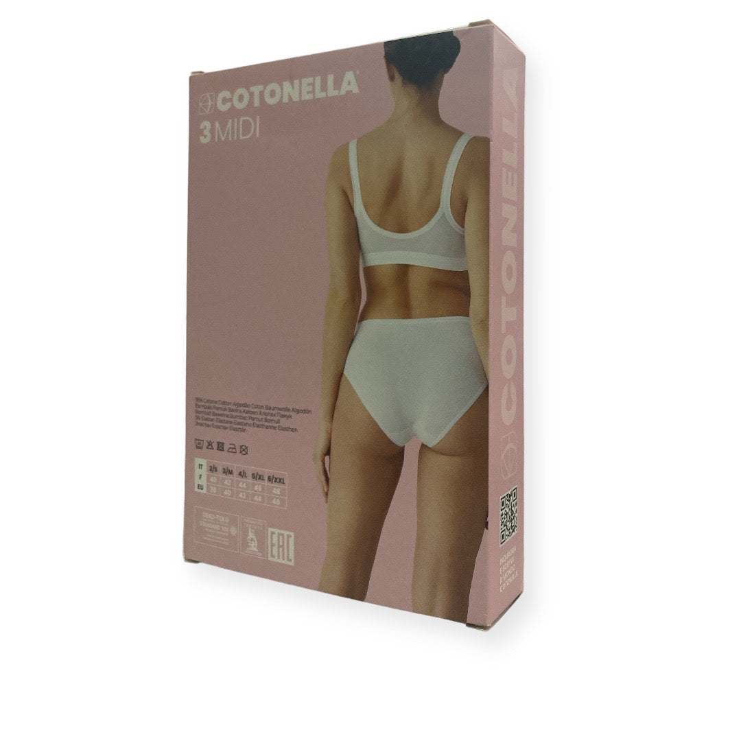 COTONELLA Slip Donna art. 3940 Midi con Tassello ANTIBATTERICO set 3 Pezzi